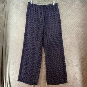 db Pants Womens Mp Navy Blue Geometric Floral Baggy Straight Leg Boho Hippie